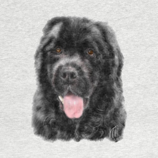 A custom hand painted digital image of a Smiling Black Newfoundland Dog by LITDigitalArt